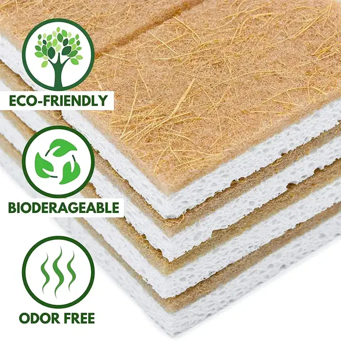 Custom Logo Natural  Cellulose Kitchen Dish cleaning biodegradable wood pulp coconut sisal sponge and Coconut Scrubber Sponge