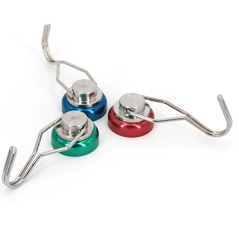 37lbs 17kg D25mm Colorful neodymium pot magnet with magnetic swivel hooks
