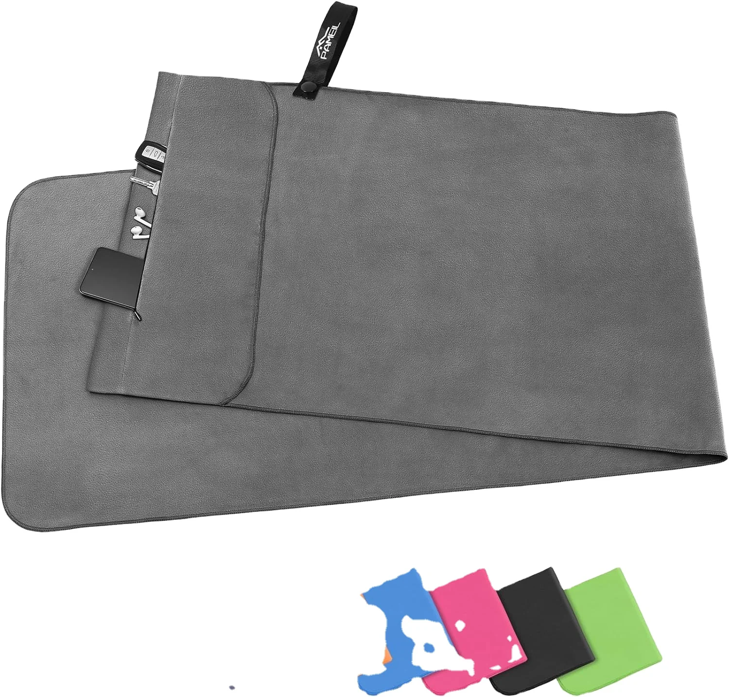 Fitness Towel 120 x 50 cm, Microfibre Sports Towel with Zip Pocket for Gym