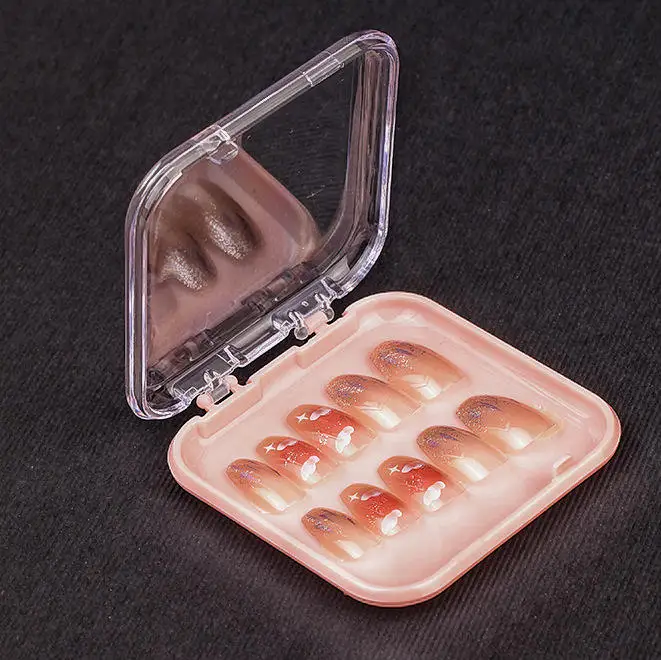 Luxury wholesale nail press nail storage box transparent cover pink  empty press on nails packaging boxes set