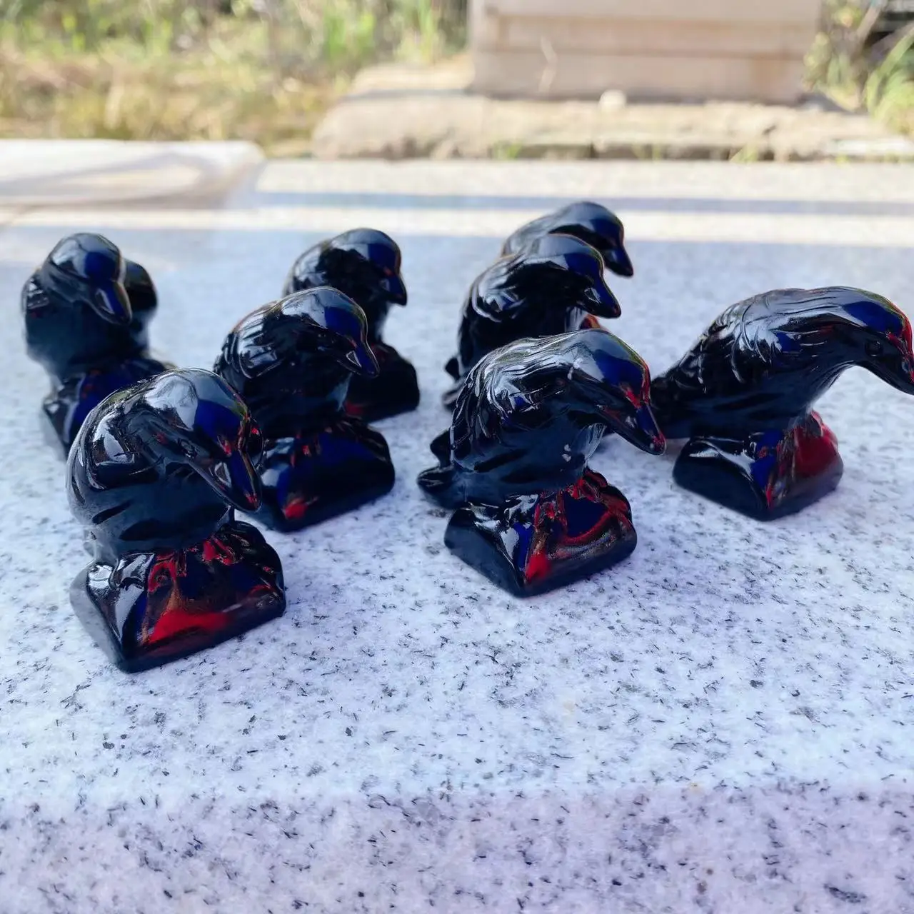 Factory Price Wholesale Hand Carved Natural Obsidian Crows Crystal Bird Figurines For Home Decoration