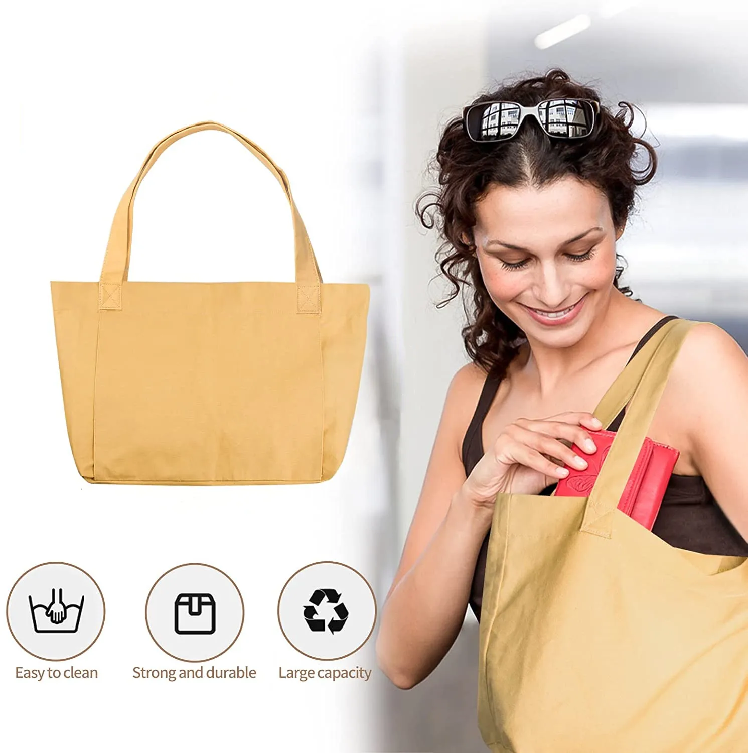 MOWIN Large Capacity Portable White Tote Outdoor Bag Canvas Cotton Yoga Mat Carry Bag For Yoga Gym Travel