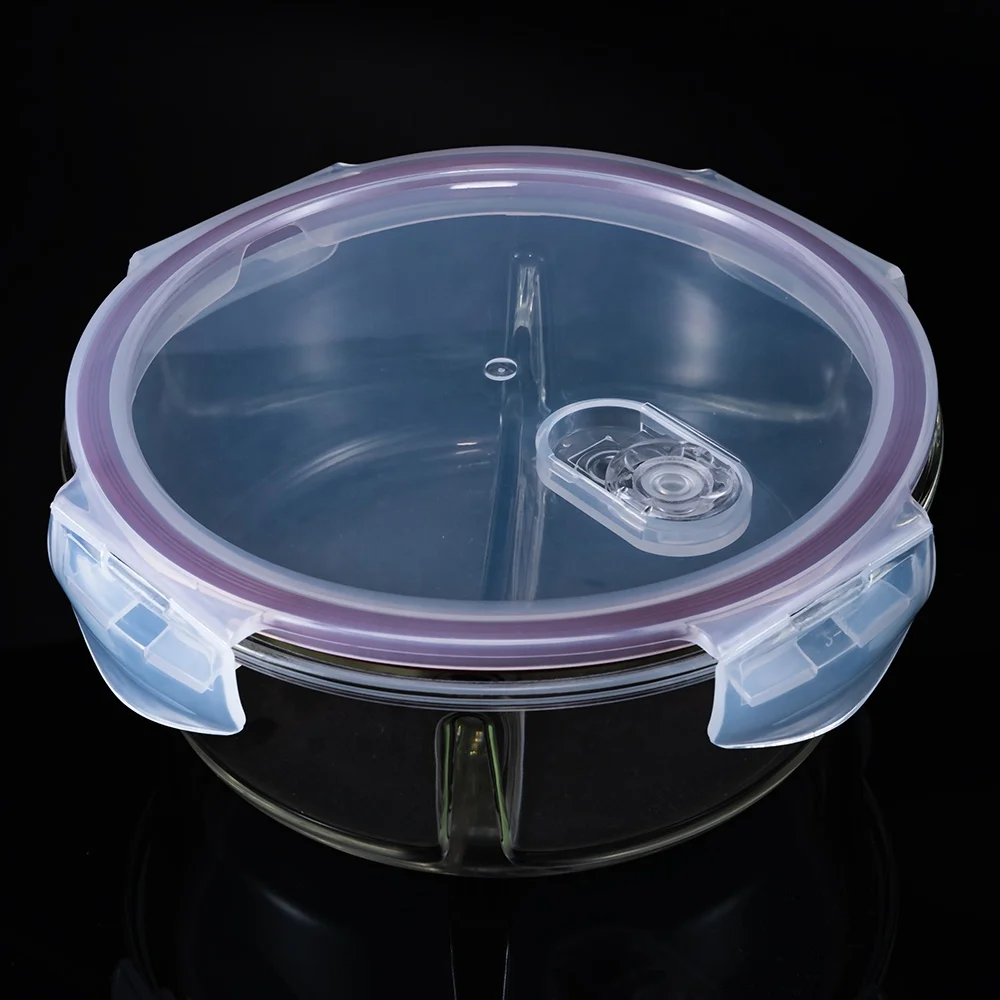 Reusable and easy to clean borosilicate glass lunch box storage box air-tight food container set with lock lid