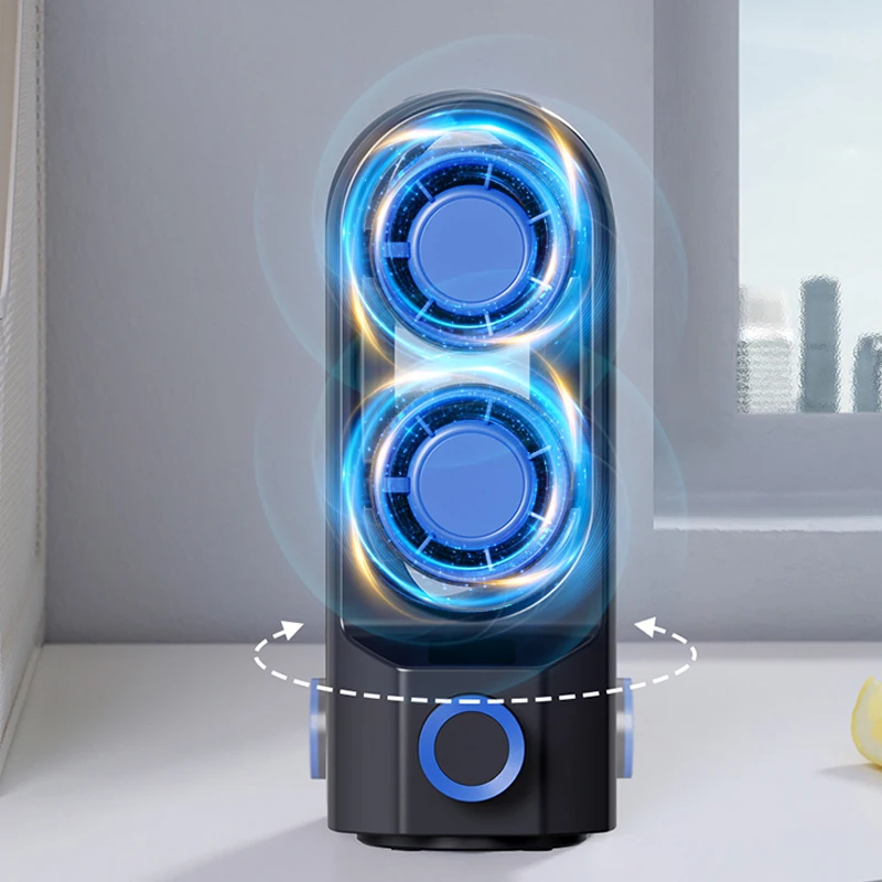 IMYCOO New Arrivals Rechargeable USB Mini Desktop Pedestal Fans Rotating Electrical Cooling Double Tower Fan