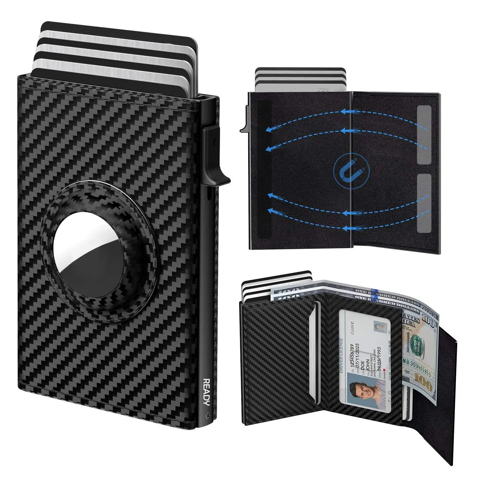 Bifold Front Pocket Air Smart Tag Wallet Air Locating Tag Gps wallet RFID Blocking genuine Leather Bifold Slim Pop-up wallet