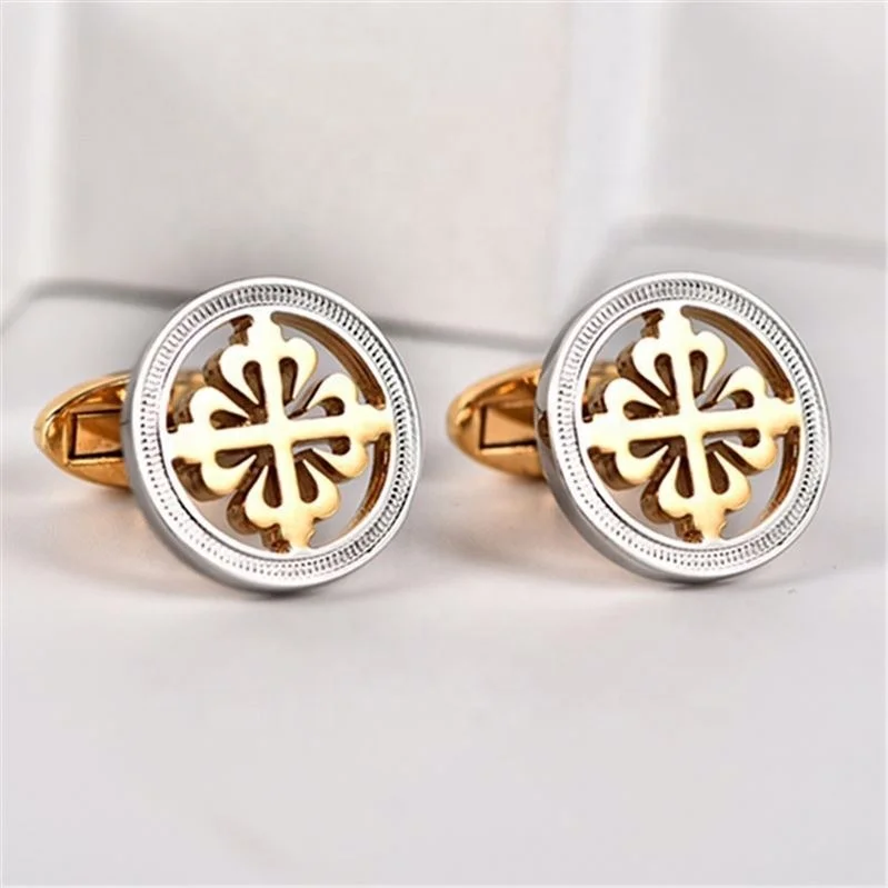 Custom Groom Wedding Dress Men Jewelry Shirt Business Suit Husband Dad Gift Cross Flower Knight Stainless Steel Cuff link