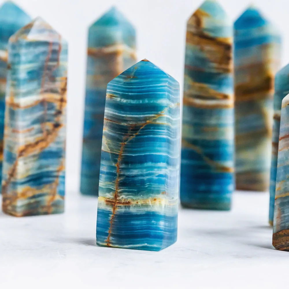 Wholesale Natural Hand Carved Points Blue Onyx Crystal Tower Healing Stone Quartz Tower For Home Decoration