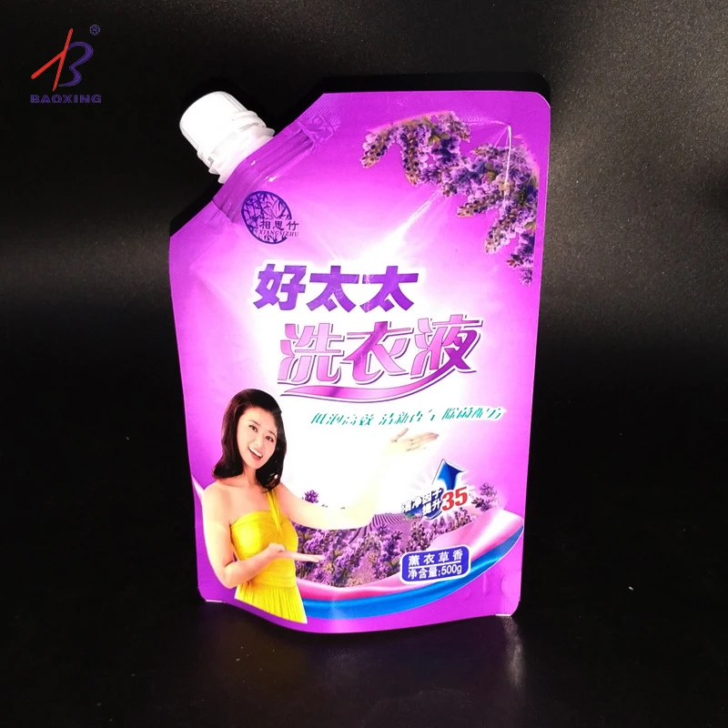 Customization Stand Up Liquid Laundry Detergent Spout Pouch Washing Powder Plastic Spout Packaging Bag