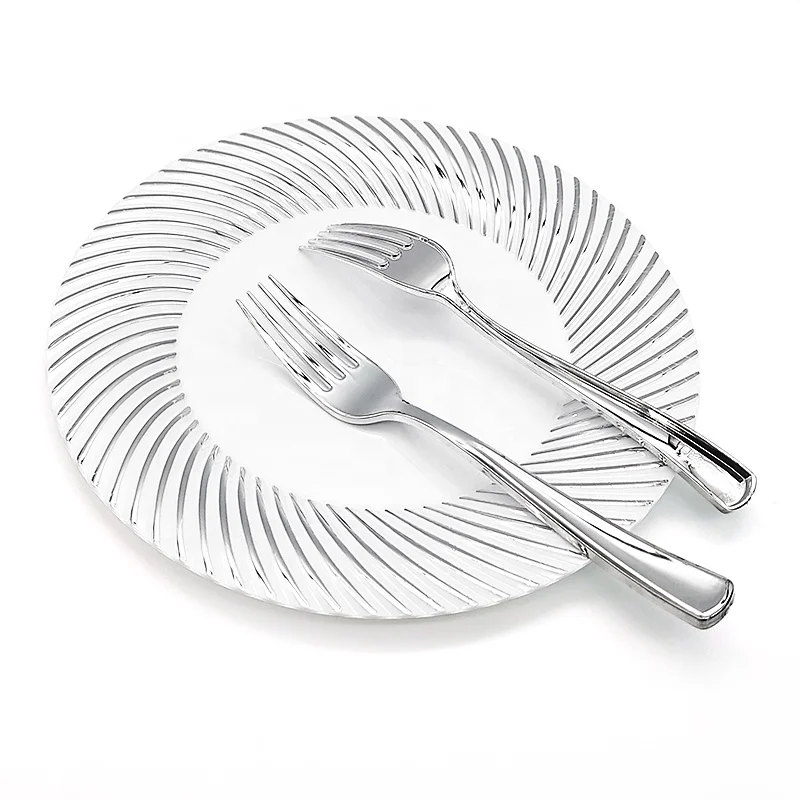 Eco-friendly Silver Party Tableware Disposable Plastic Cutlery Knife Spoon Fork