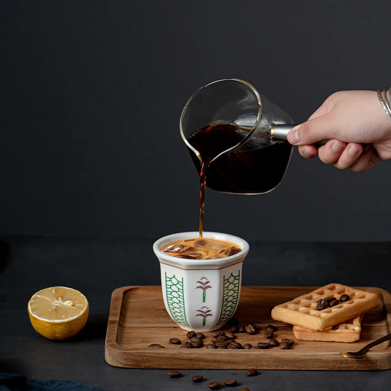 Find Elegant traditional pattern Palm Tree 180ml 6oz porcelain mid eastern arabian espresso coffee cups Handshake ceramic mug