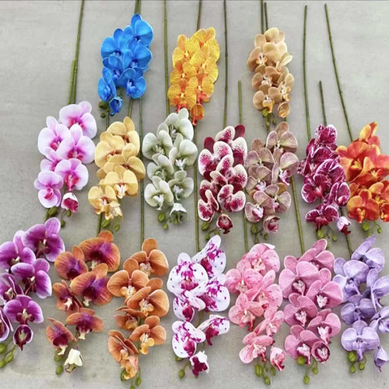 PU Faux Flower Artificial Orchid White Silk Orchids Plant Phalaenopsis Flowers for Home Decor