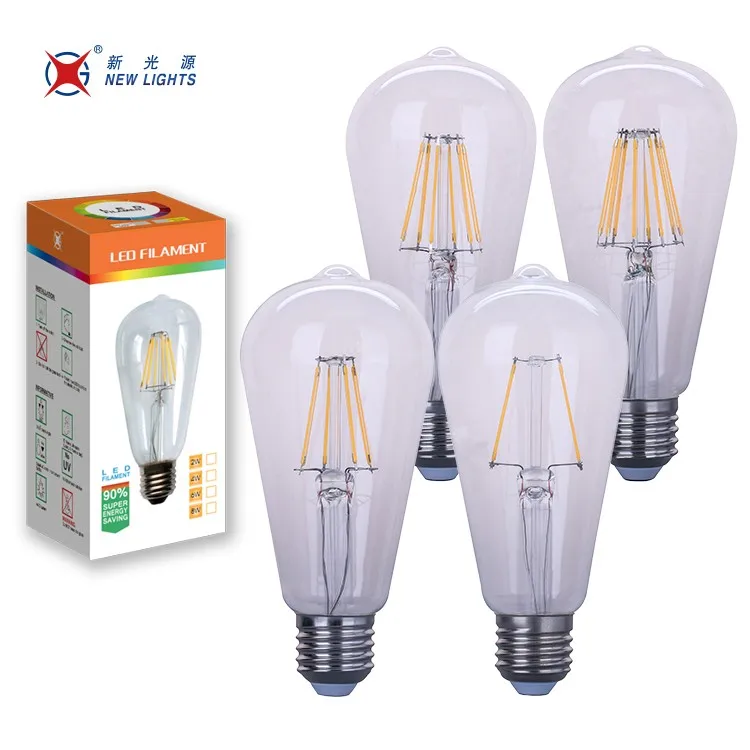 High Quality E27 B22 E14 Smart Dimmable ST64 no Flicker Clear Amber Smokey Opal Gun Grey LED Bulbs led filament bulb