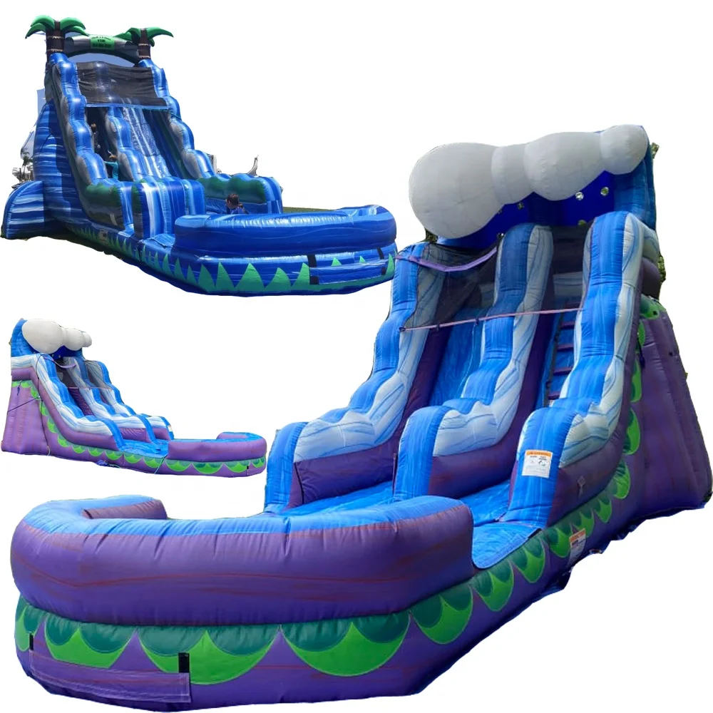 Rental Blue Monster Wave Inflatable Water Slide With Splash Pool Combo Inflatable Blue Lagoon Water Slide For Sale