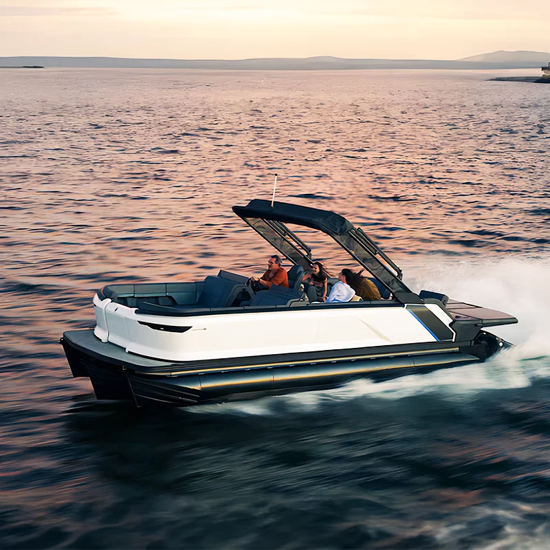 25ft 7.5m Lightweight Luxury Floating Aluminium Made Electric Fishing Party Catamaran Pontoon Boat For Sale