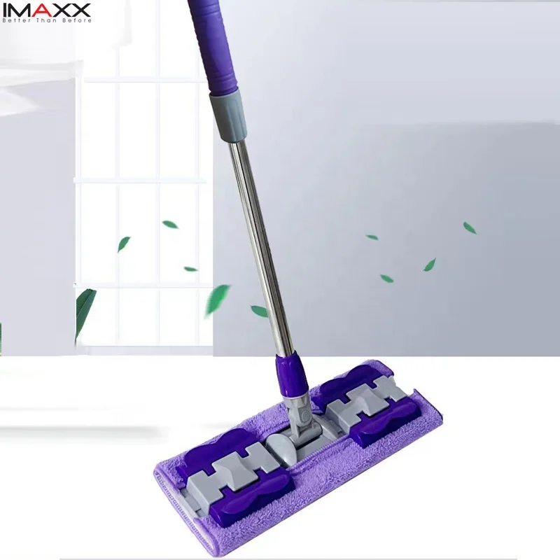 IMAXX Magic Lazy Clip Foldable Steel Pole Rectangle Household Floor Cleaning Tool with Square Foldable Handle Hands-Free Mop