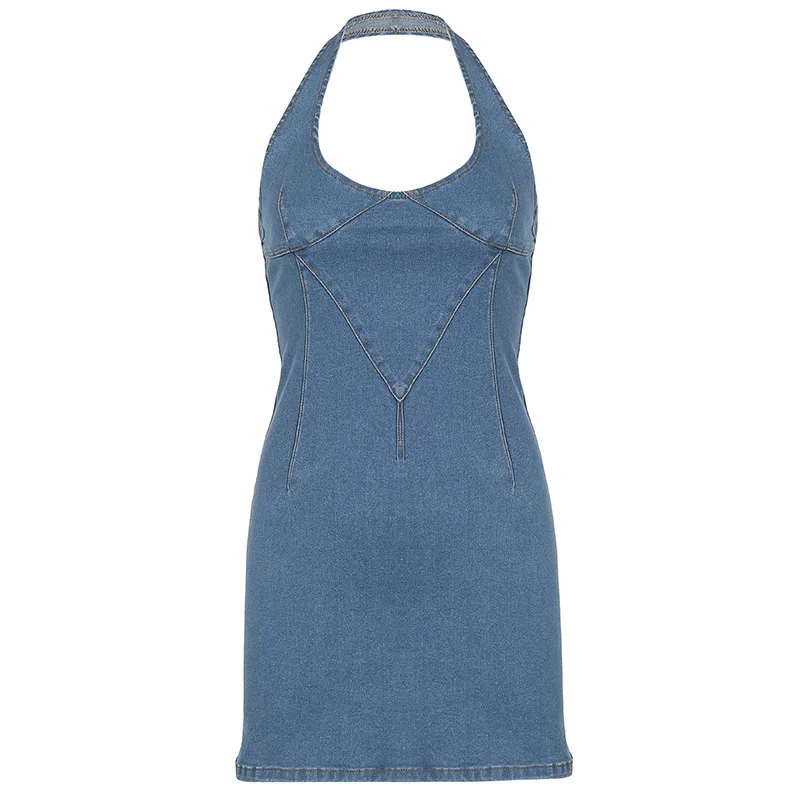 Wholesale Female Clothing Sexy Denim Dress Short Slim Hip Jeans Casual Cowboy Halter Neck Dresses For Women