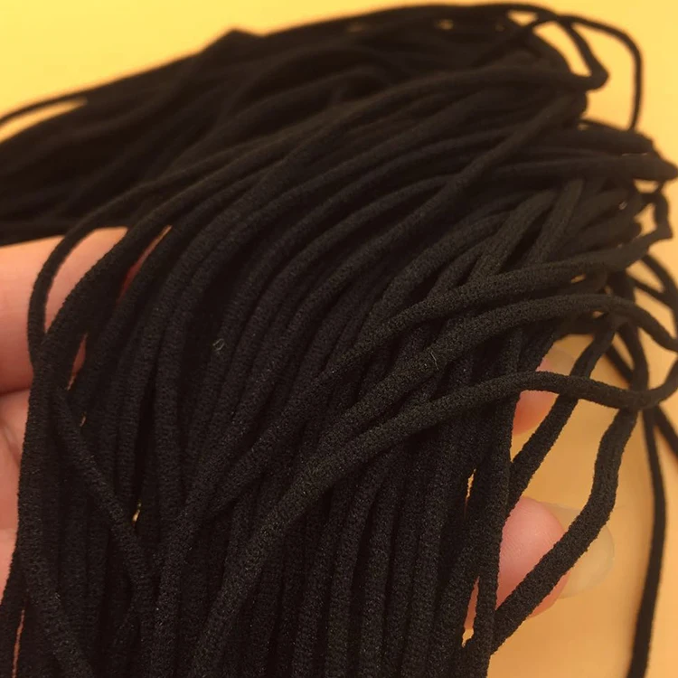 
2.5mm round tubular elastic black color in stock item face-mask ear loop band spandex cord 