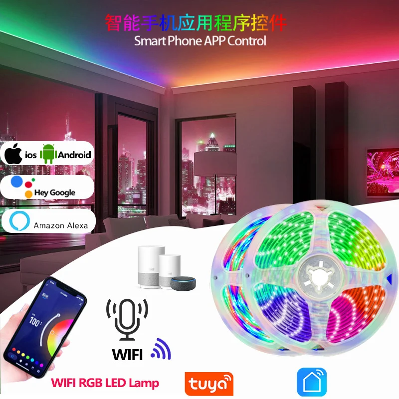 Tuya LED Strip Light Intelligence Home Lighting Google Alexa Wifi Voice Control RGB Colorful Flexible LED Rope Light