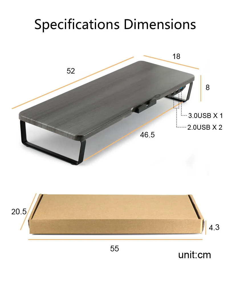 New Product Monitor Stand Riser with USB3.0, Desktop,ergonomic Computer Riser Monitor Stand with  Modern Commercial Furniture