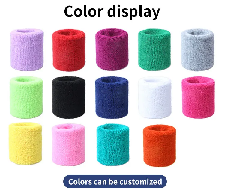 Custom rainbow embroidered tennis hand terry wristband bulk cotton sport wrist sweat band sweatband