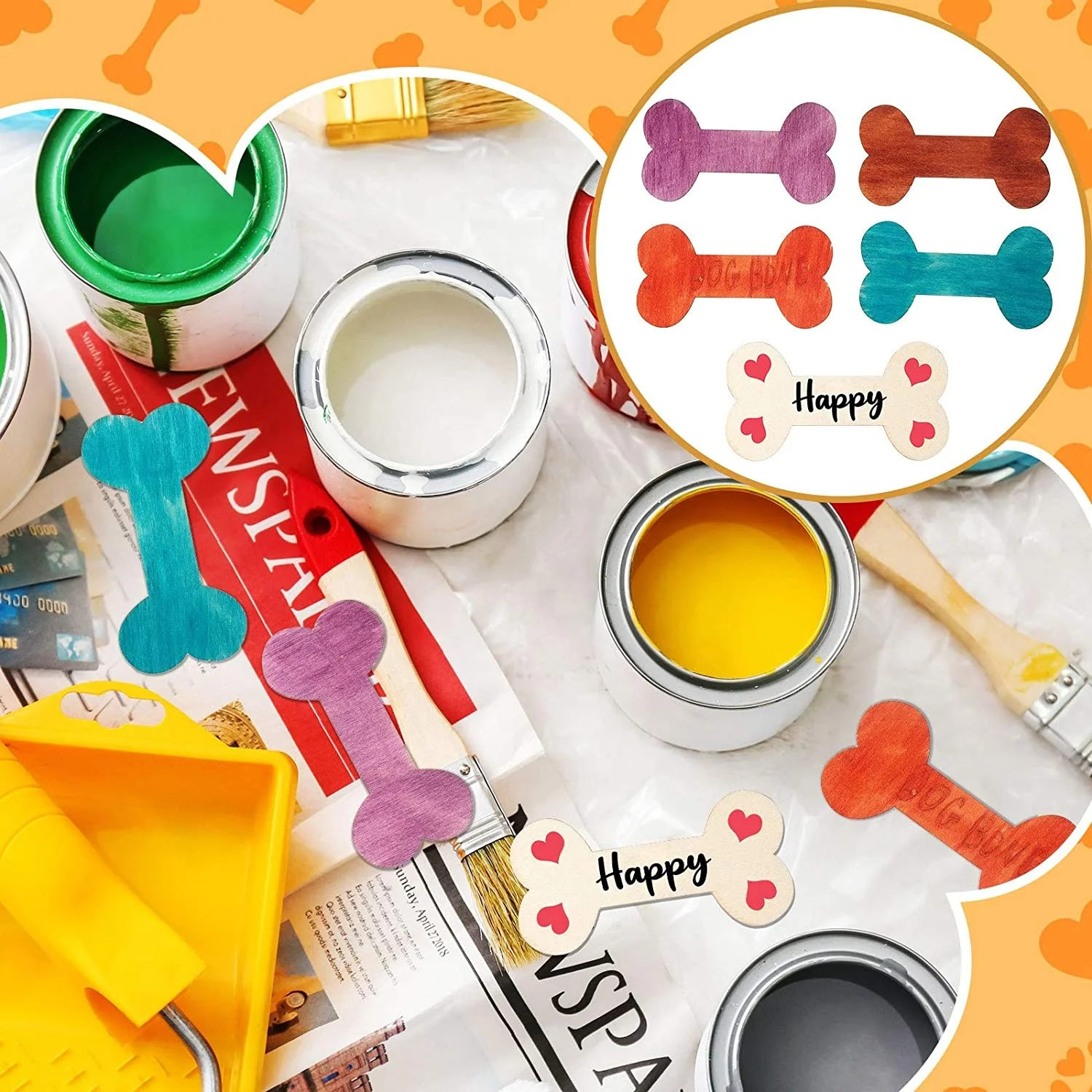 40 pieces of wooden dog bones hollowed out and not polished, used for crafts, wooden DIY projects and home decoration