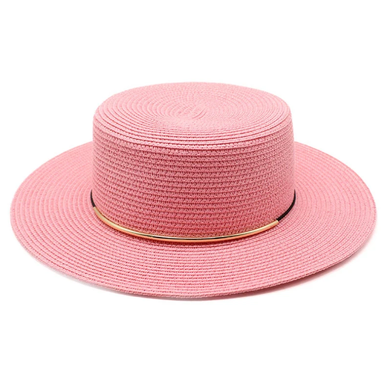  Wholesale Summer Women Straw Wide Brim Custom Color Plain Paper band Beach Panama Fedora