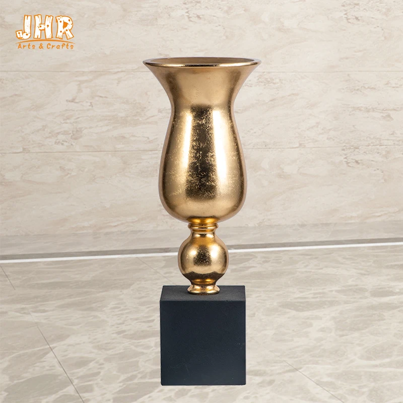 Cup Shape Floor Vases Homewares Decorative Items Gold Leafed Fiberglass Table Vases