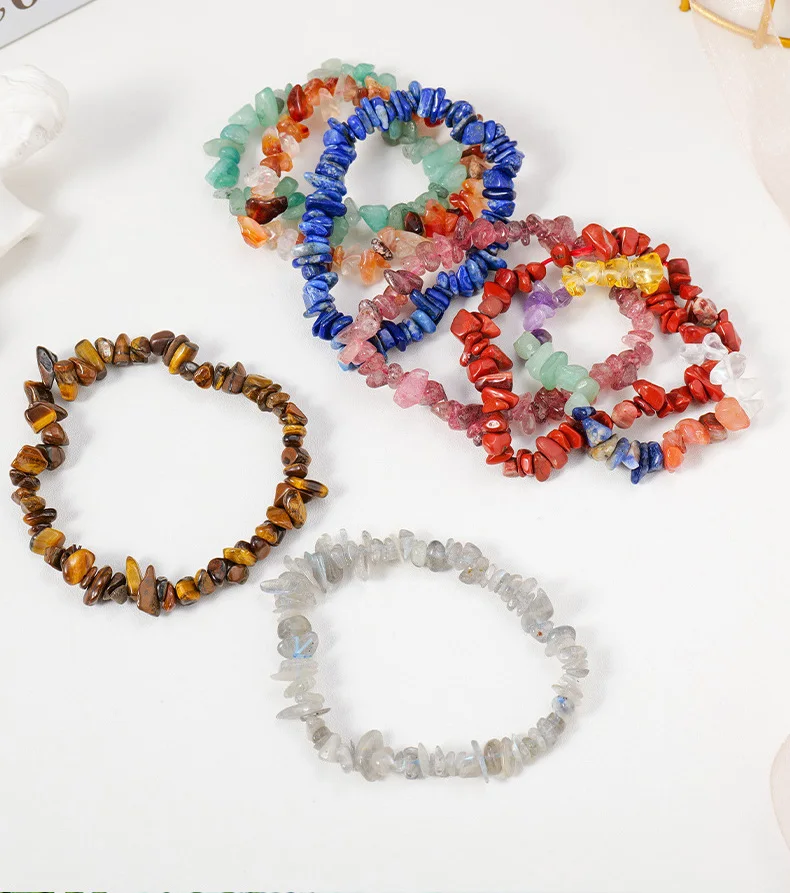 Fine Gemstone Jewelry Irregular Raw 7 Chakra Healing Natural Stone Beaded Gemstone Crystal Chip Bracelet