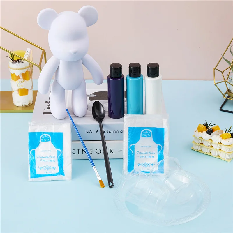 Fluid Painting Creative Home Decorations Handmade Doll Figurine Toys Gift DIY Painting Teddy Bear Violent Bear Gloomy B