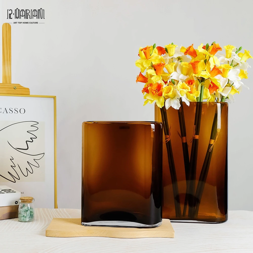 2023 new arrivals home decor trending products flower vase acrylic rectangular floral centerpiece green glass vase