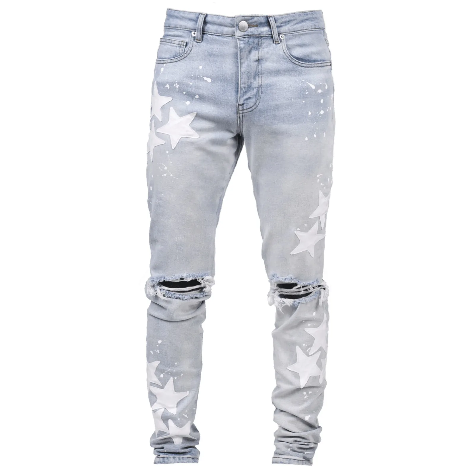 Customization Wholesale custom designer trousers wholesalers pantalon denim jeans classy indigo leather star stylish pants