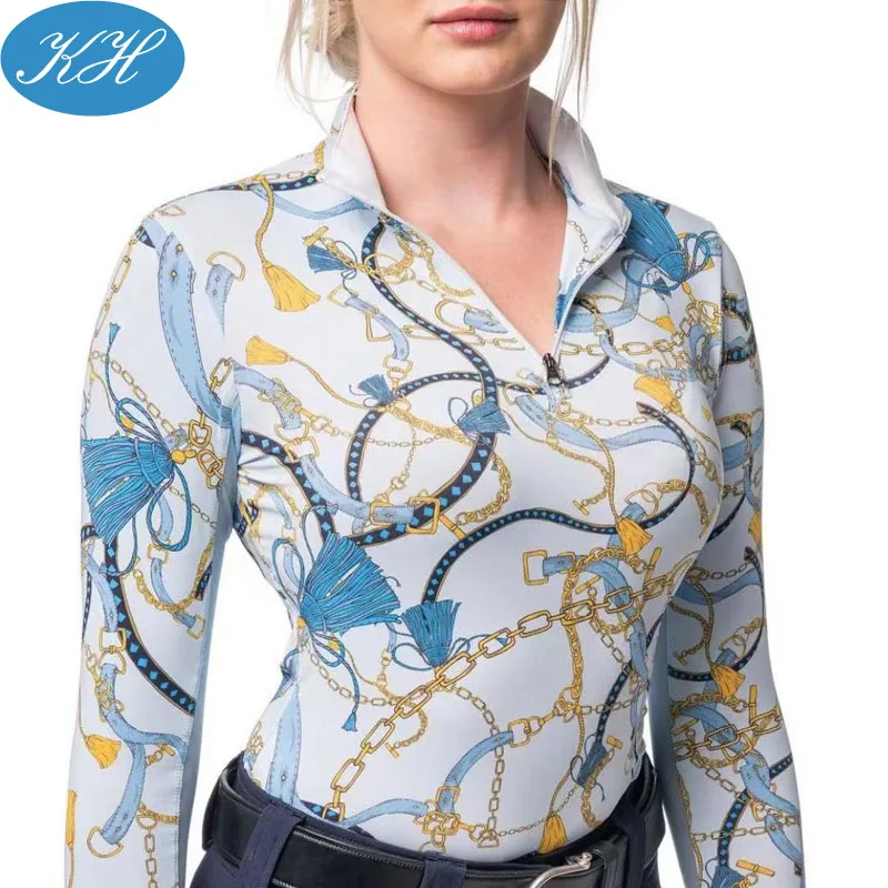 Custom Printed equestrian clothing base layer soft 4-way stretch fabric Equestrian Shirts