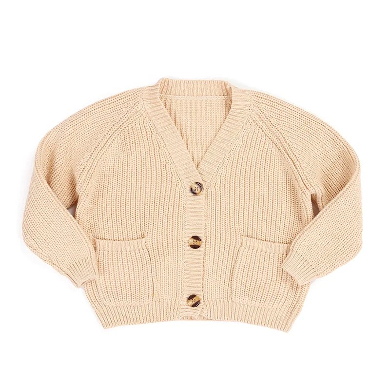 Muti solid color spring autumn hot sales girls sweater with buttons and pocket kids Chunky Knit Cardigan girls sweater