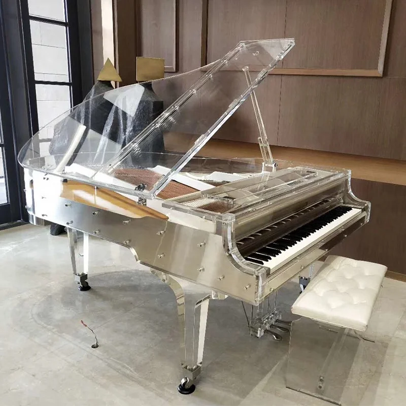 Custom Silvery frame Clear Acrylic Grand Piano with crystal piano bench Middleford GP-168A for sale