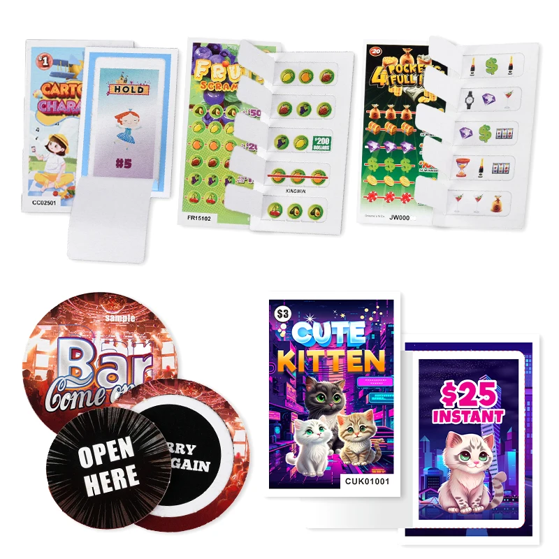 Open and Win Exclusive Coupons Your Gift 1 window 5 window Full Color pull tabs tickets lottery