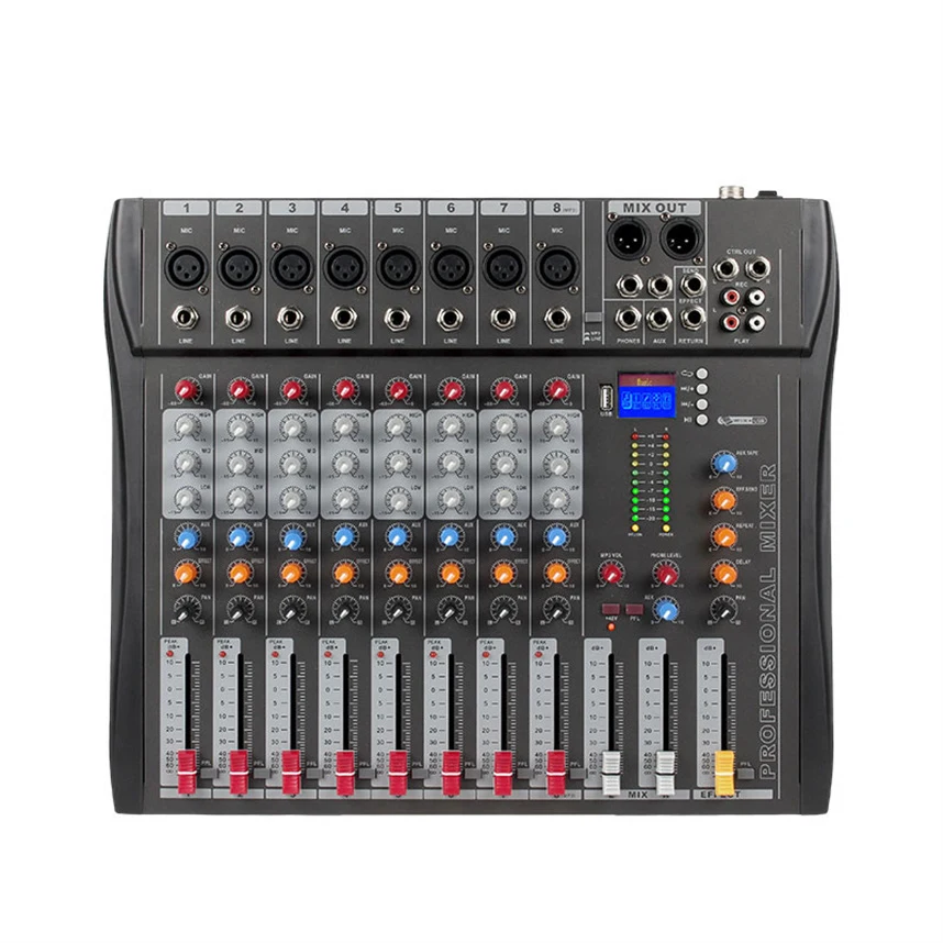 JIY Factory Direct Professional 8 Channel audio mixer digital DJ Mixing Console CT8