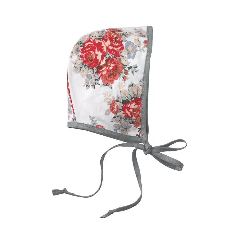 Vintage Retro Cap Newborn Floral Dual Side Linen Reversible Fall Collection Pilot Bonnets Baby Cotton Bonnet Hat