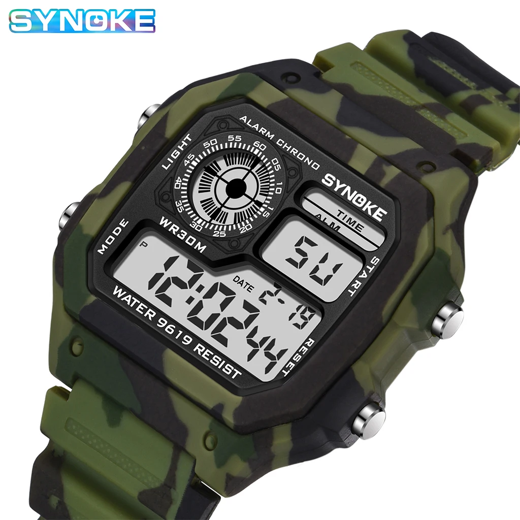 SYNOKE 9619 luxury cool man digital watch camouflage  band waterproofing  character out door wrist watch