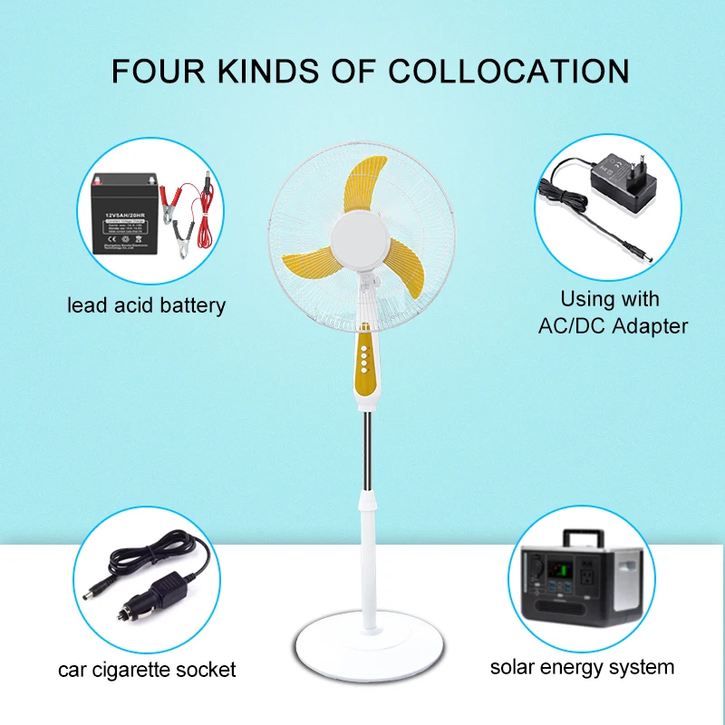 Household Outdoor Height Adjustable 16Inch 12V DC Electric Fan Floor Standing Fan With Solar Energy System