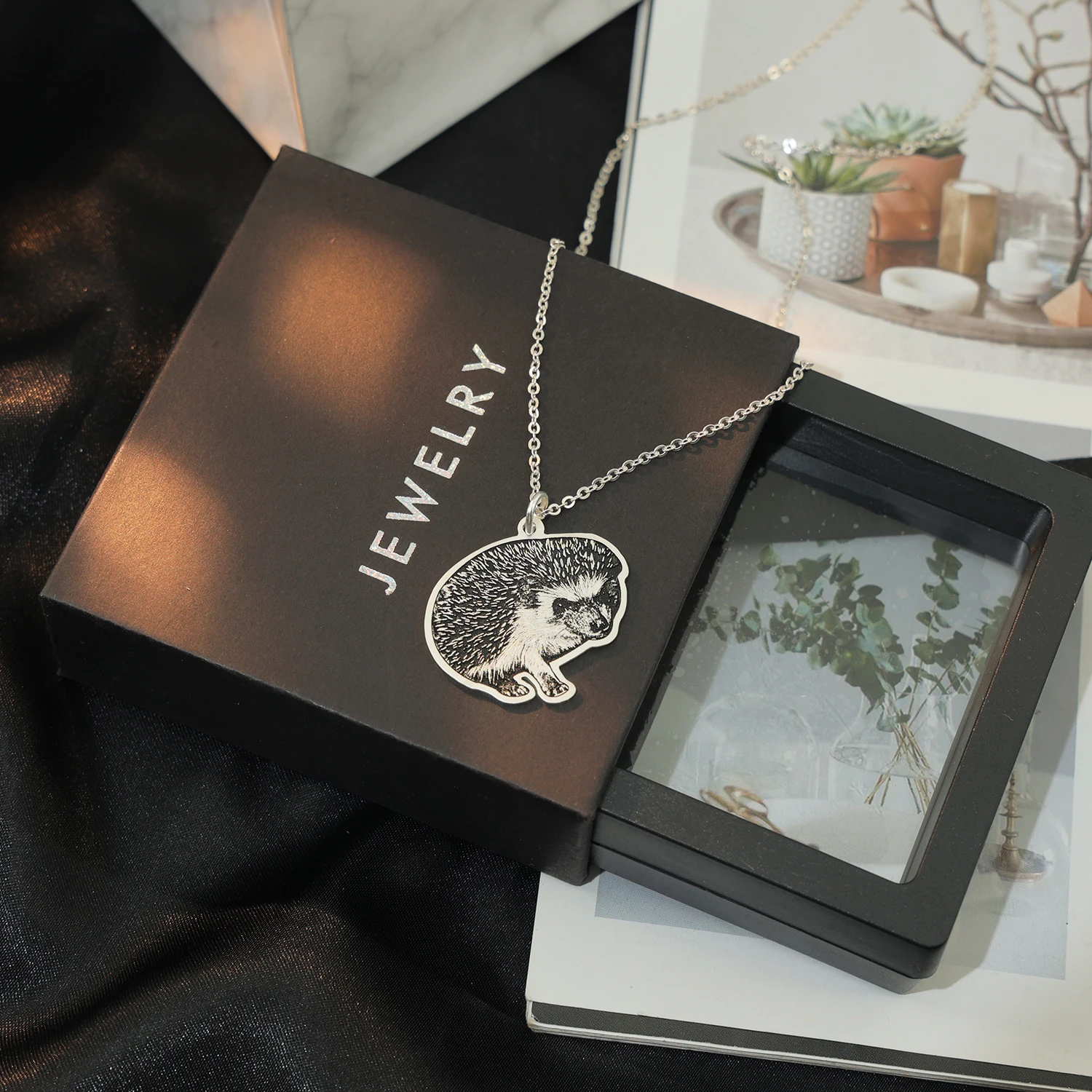 925 Sterling Silver Hedgehog Necklace For Kids Pendant With Black Color Feather Fashion Jewelry Pendent Necklaces