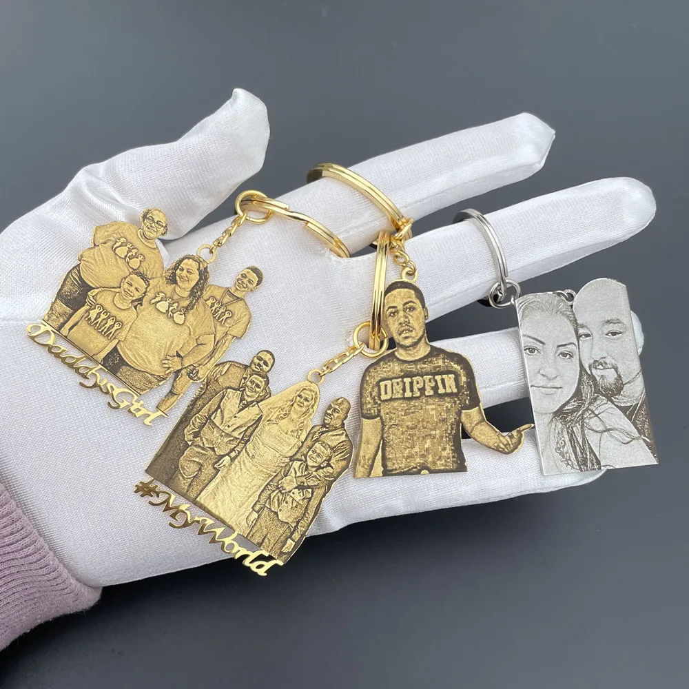 Qiuhan Custom Photo Engraved Necklace Pendant Charm in Gold & Silver Personalized Picture Necklace For Him & Her