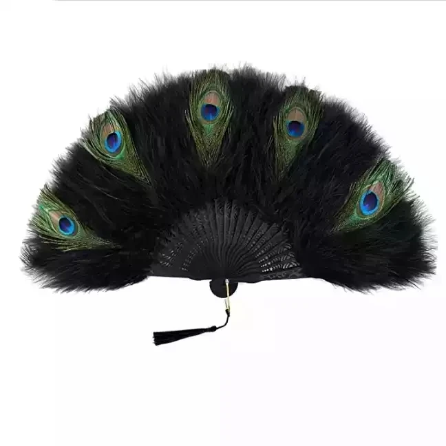 Colorful Wholesale Best Selling Hand Fan Customize Chinese Peacock Feather Hand Fans