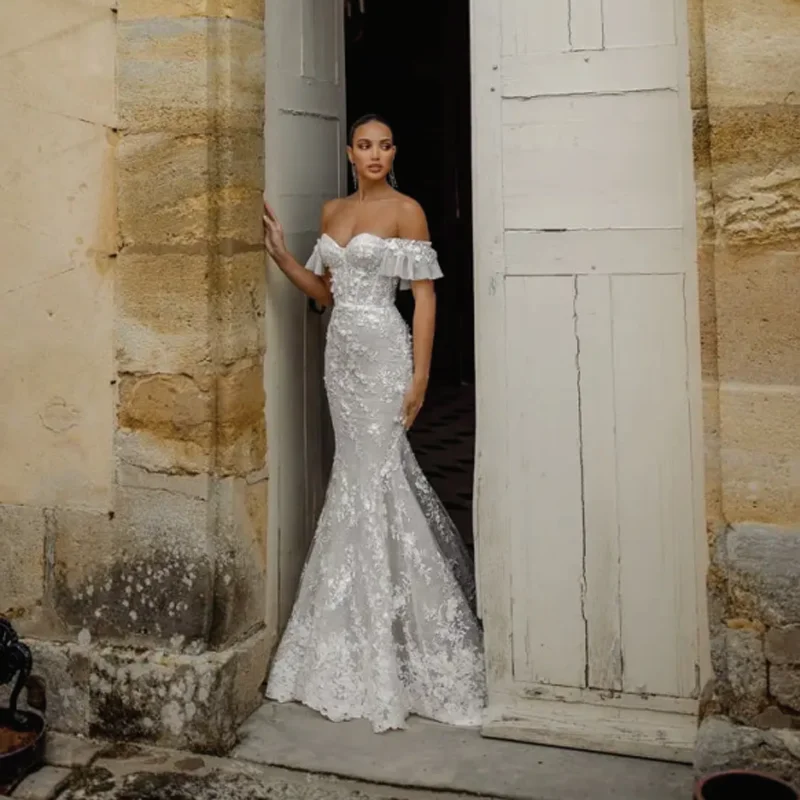 China Customization White Bridal Gowns 2024 long sleeves Lace Wedding Dress For Women Bridal Classic Wedding Dresses