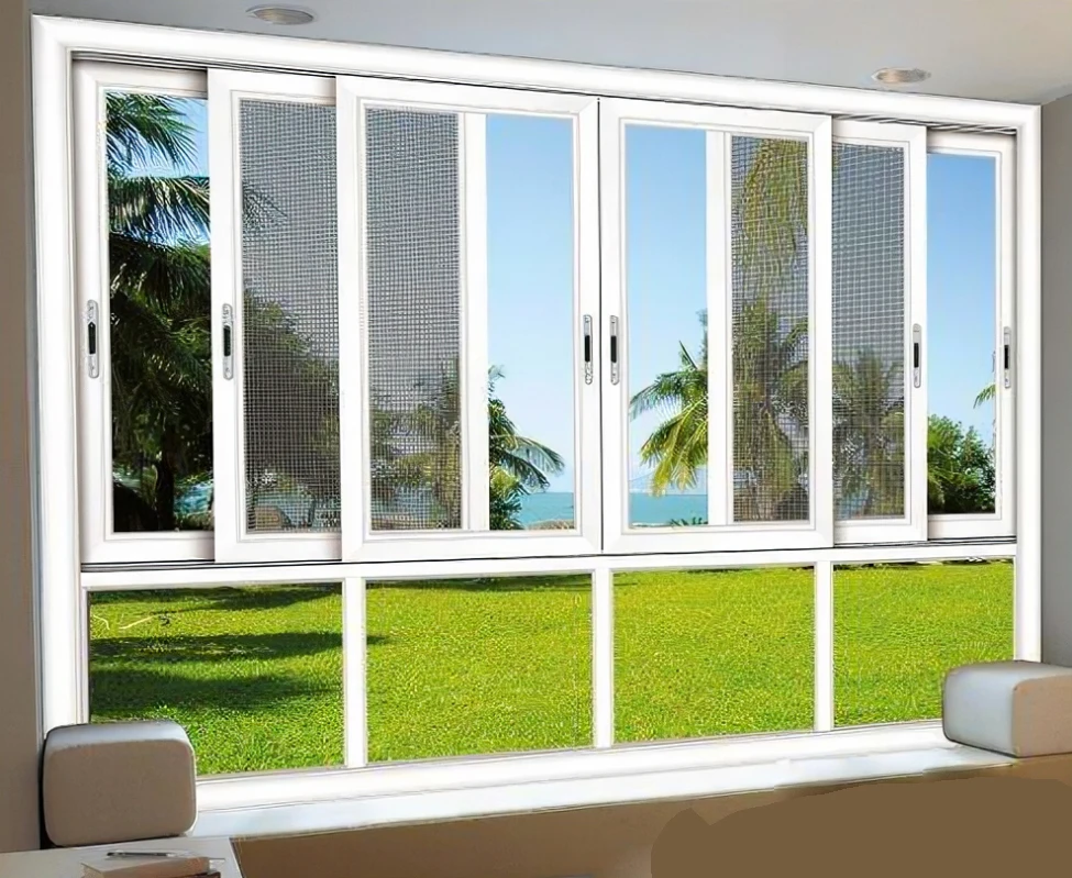 Pvc Windows Double Glaze Slide Window With Roller Shutter