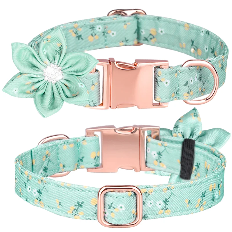 custom print dog collar laser sculpture Pearl Flower bow tie three-piece pet collar comfortable cat collar