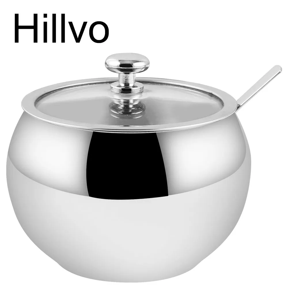 Hillvo China factory sugar bowls with glass lid spice container condiment holder spice box