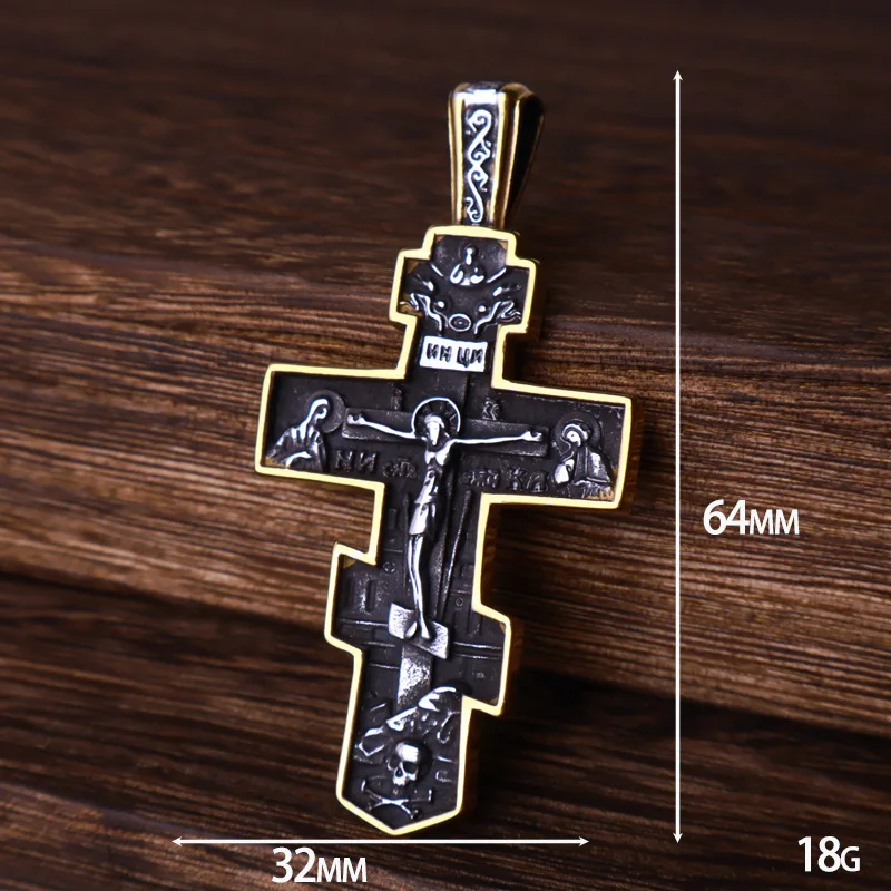 OEM PRODUCTION Orthodox Christian Stainless Steel Religious Necklace Gold Plated Crucifix Jesus Cross for Gift or Party