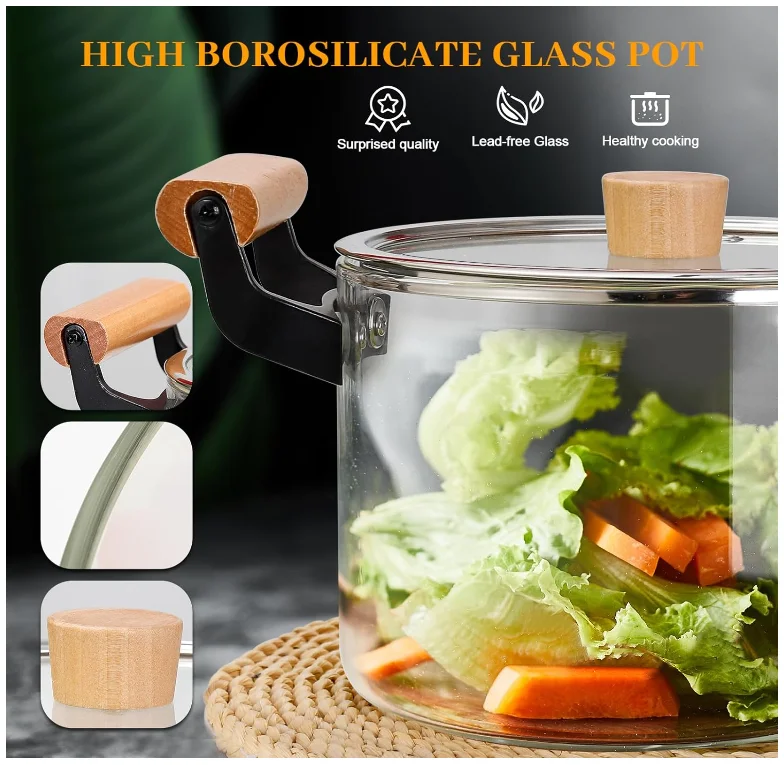 hot selling designer multi function borosilicate clear home kitchen portable high temperature porridge hot pot glass cooking pot