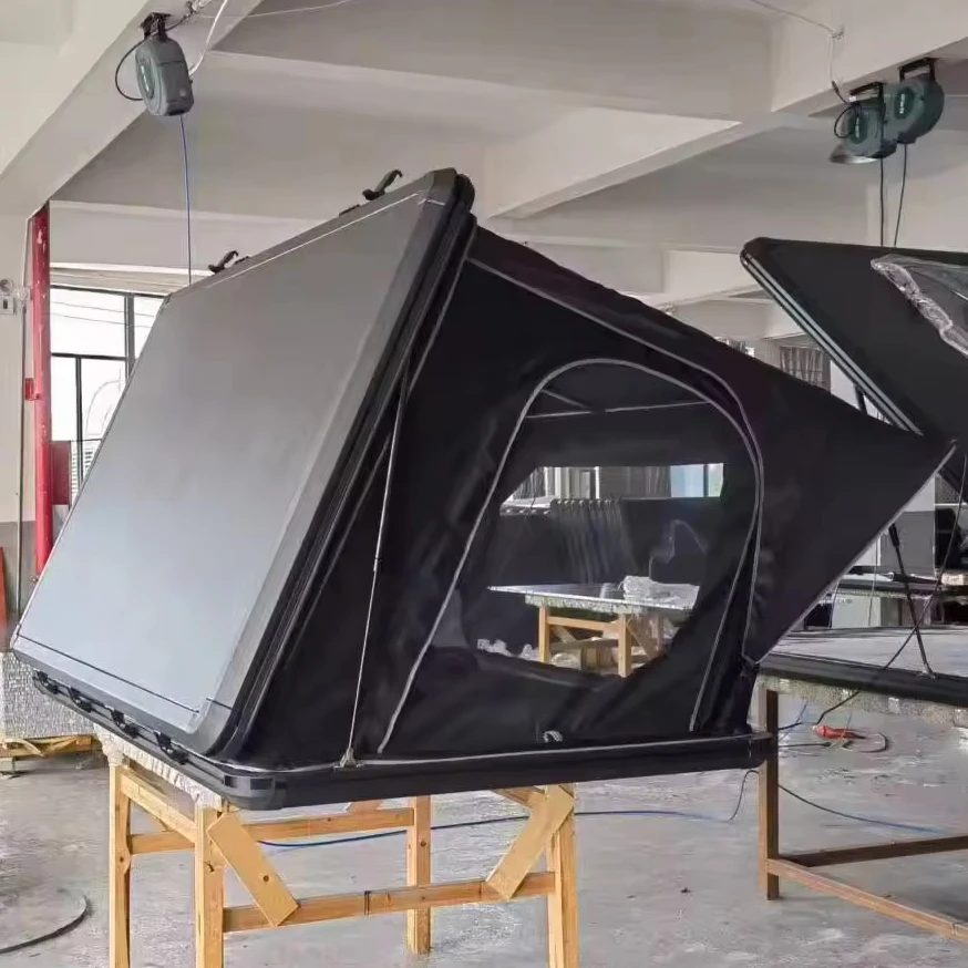 Camping Aluminum 4 Person Outdoor Hiking Rooftop Roof Top Car Tent Triangle Clamshell Hard Shell Top Roof Tent