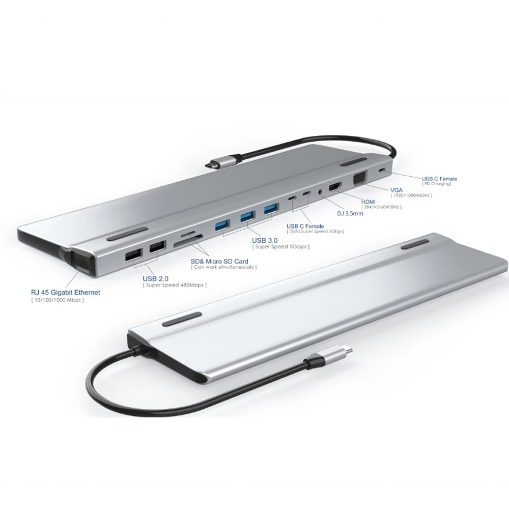 Новый RJ45 1000 м Ethernet порт PD 100 Вт зарядка USB 3 0 2 SD/TF 14 портов док-станция типа C к USB-концентратору